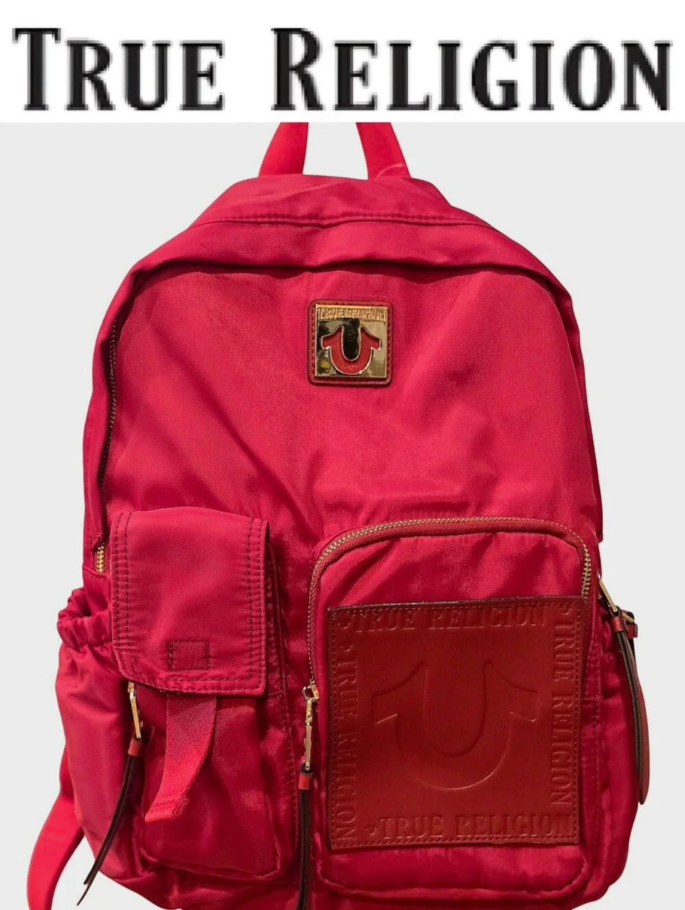 True Religion Logo Patch Nylon Backpack- Red